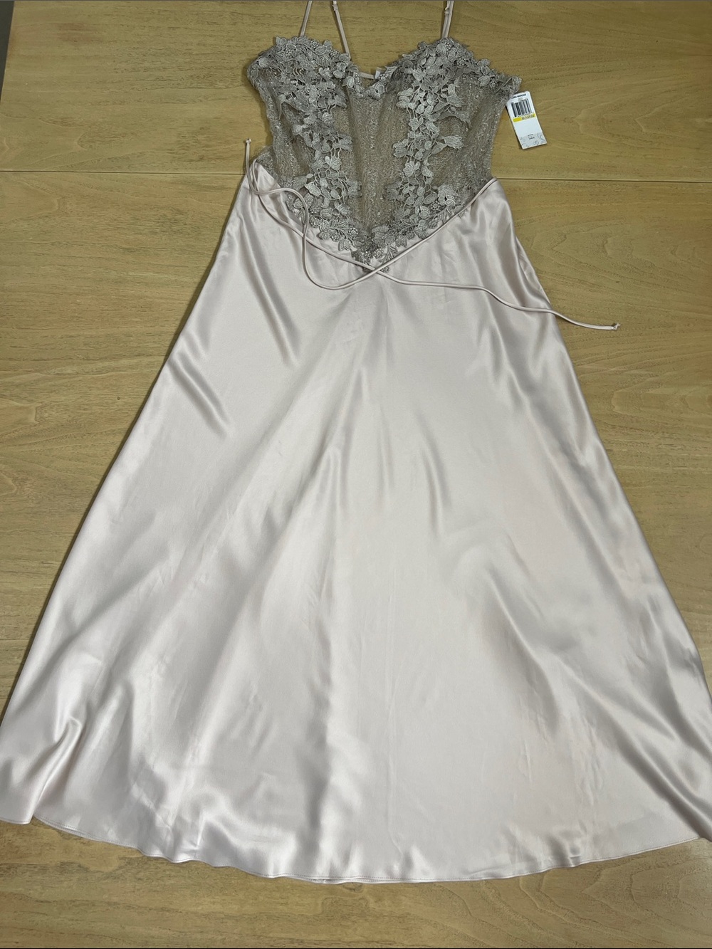 Flora Nikrooz Satin Slip Dress with Lace Bodice in Soft Blush and Taupe
